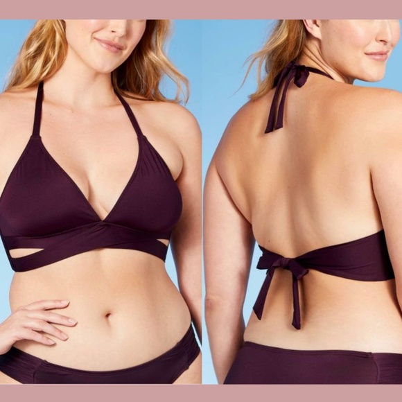 NWT Kona Sol [ Large ] Faux Wrap Bikini Top in‎ Atlantic Burgundy - Picture 1 of 8